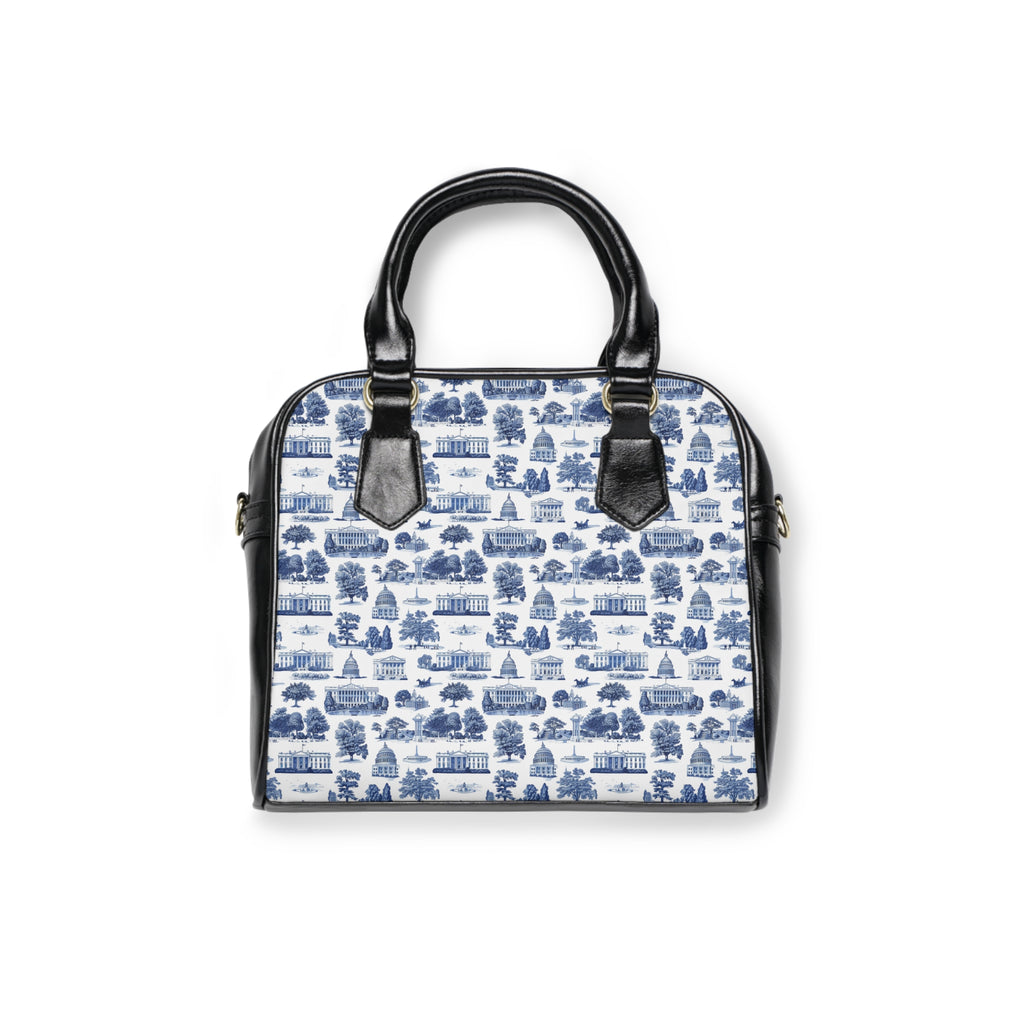Blue Toile Pattern Shoulder Handbag – Vintage Cottage Print Purse
