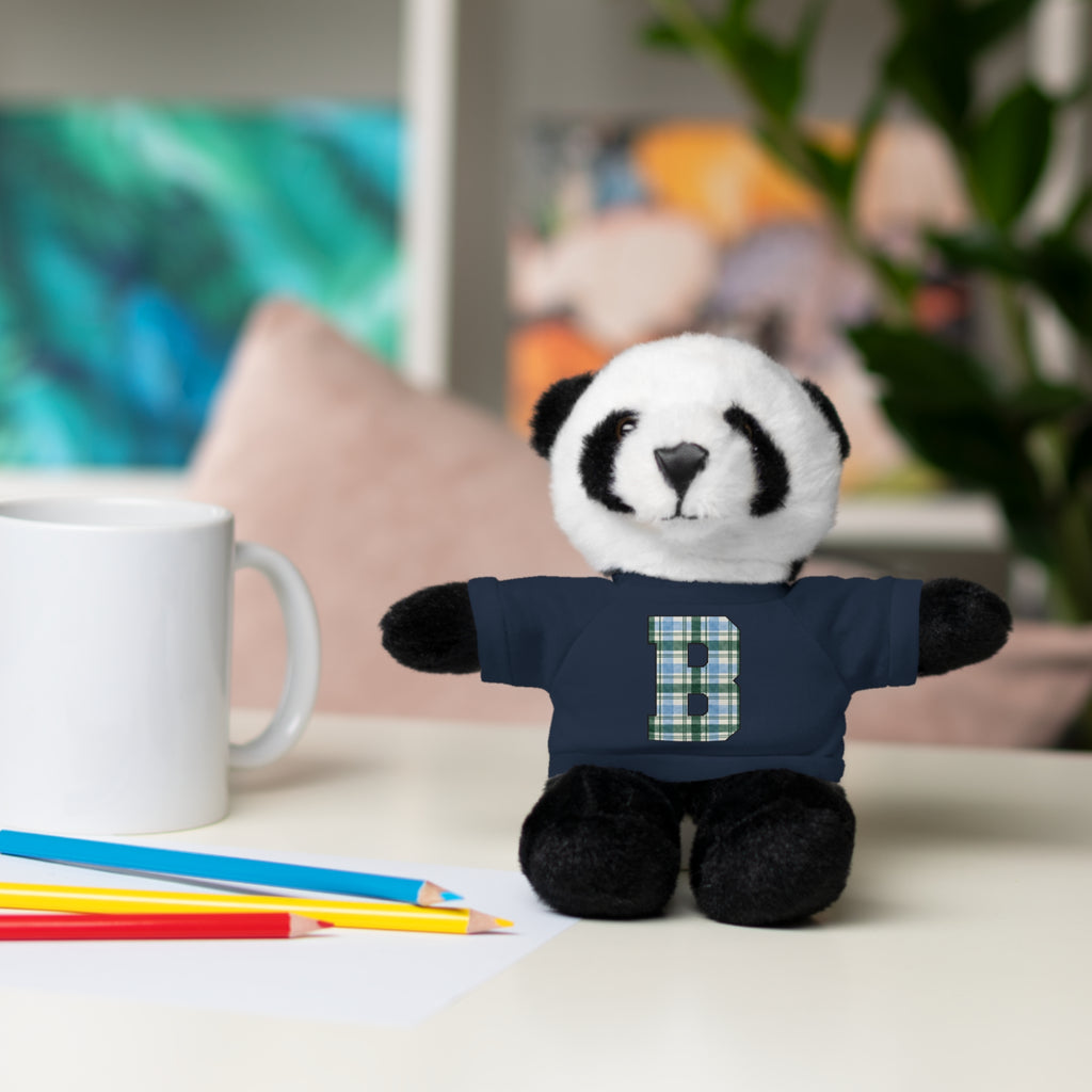 Plush Bear with Plaid Monogram Tee — Personalized Initial 'B' Stuffed Animal Gift