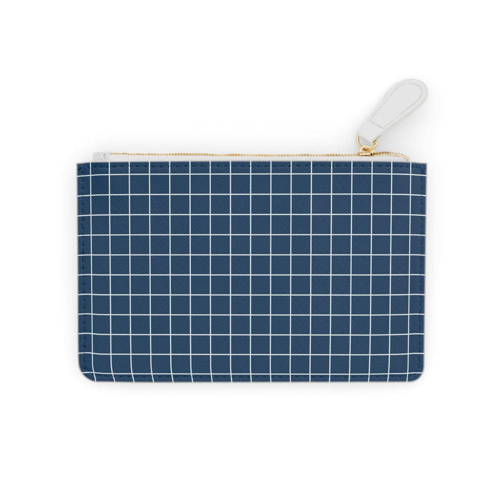 Navy Grid Mini Clutch Bag — Simple Check Wrist Pouch for Cards & Essentials