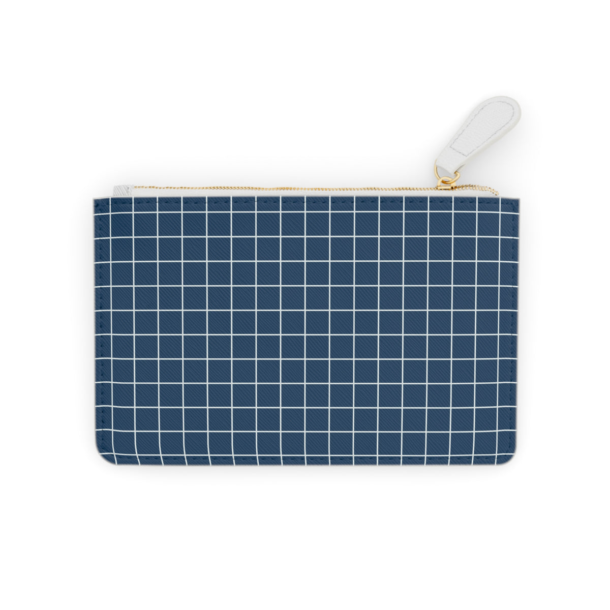 Navy Grid Mini Clutch Bag — Simple Check Wrist Pouch for Cards & Essentials