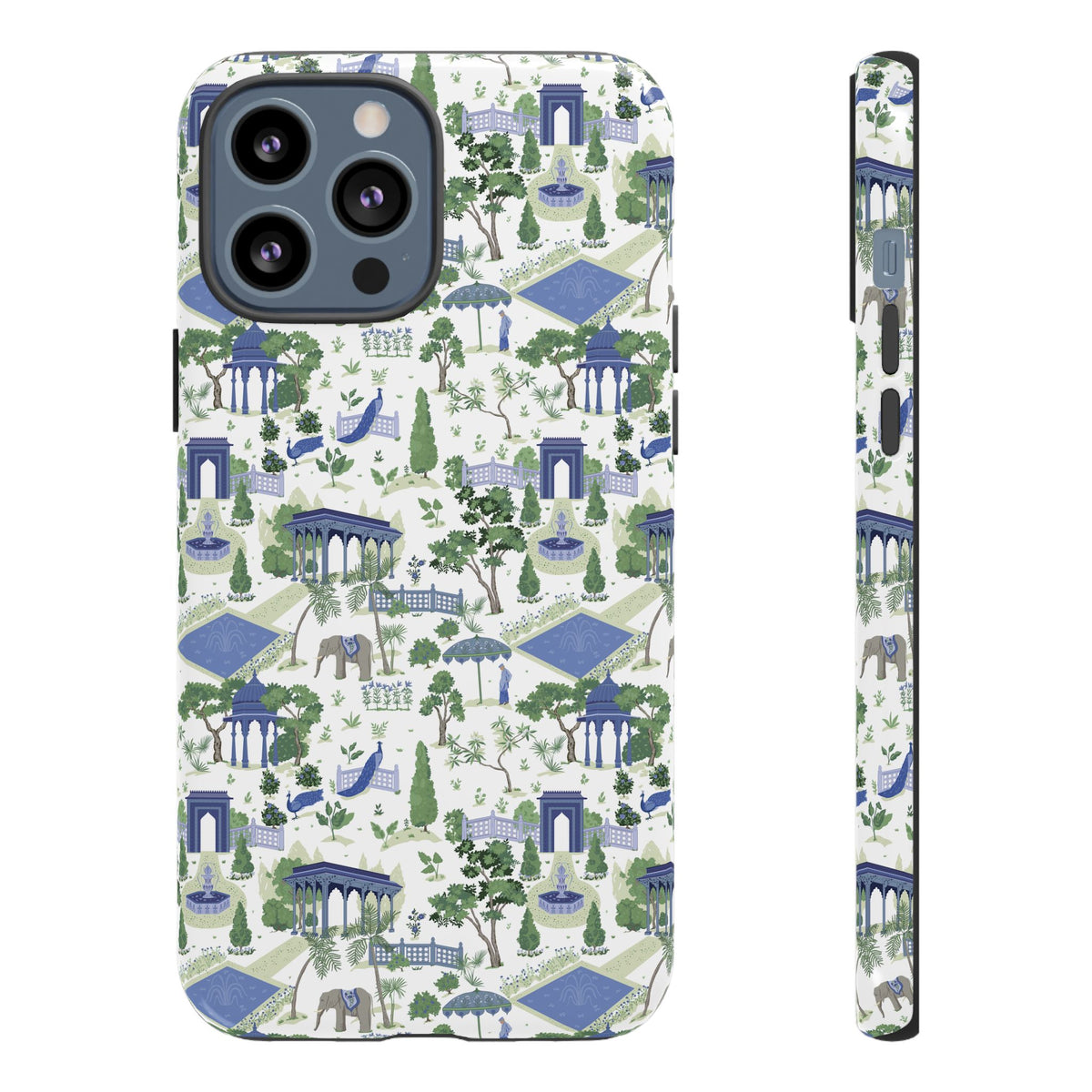 Garden Pavilion Phone Case — Blue & Green Toile Protective iPhone Cover