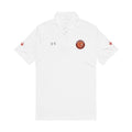 Embroidered White Polo Shirt — Sporty Under Armour Men's Golf Polo with Red Crest