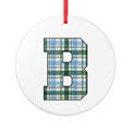Plaid Monogram 'B' Ceramic Ornament — Personalized Holiday Tree Decoration
