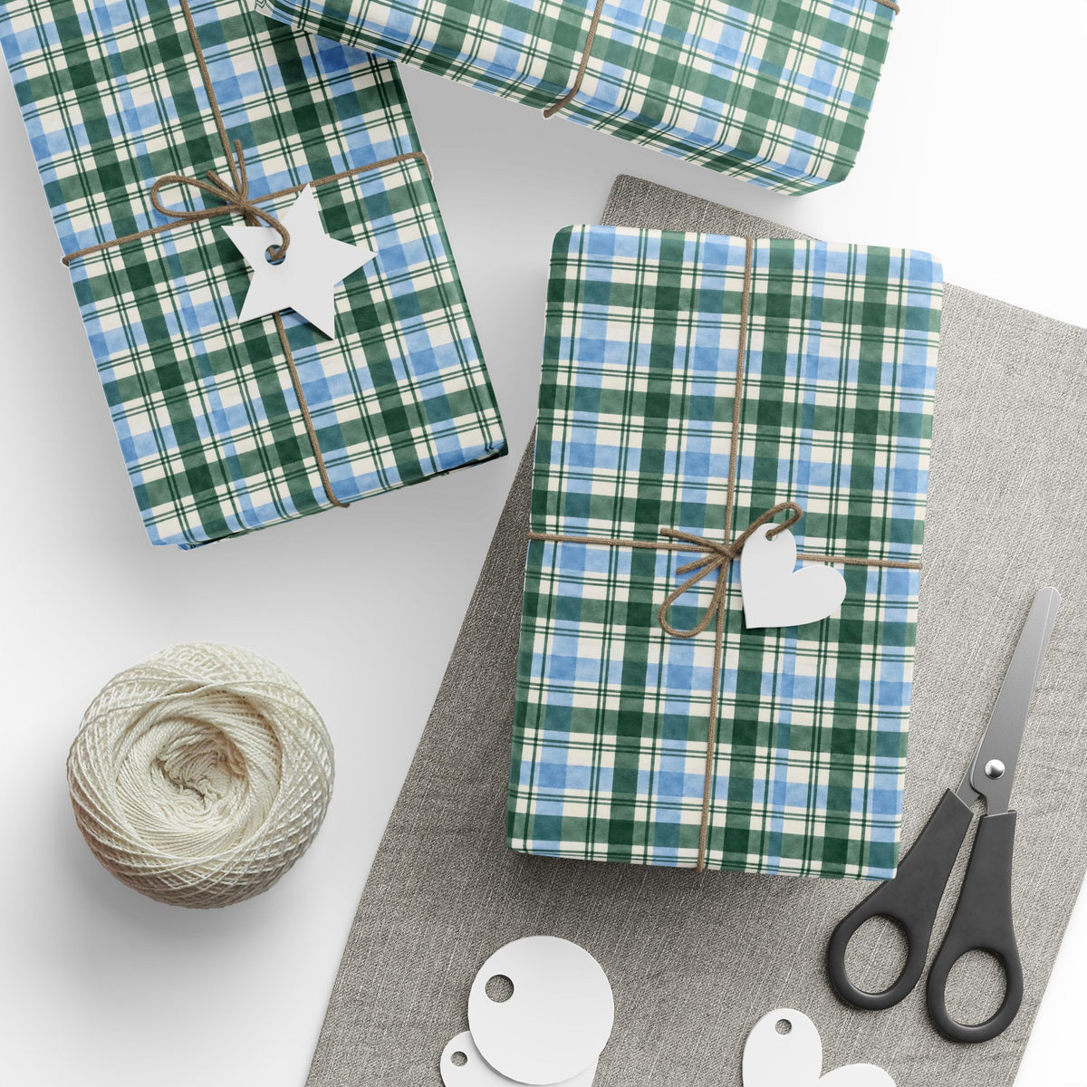 Plaid Wrapping Paper Roll — Blue & Green Tartan Gift Wrap
