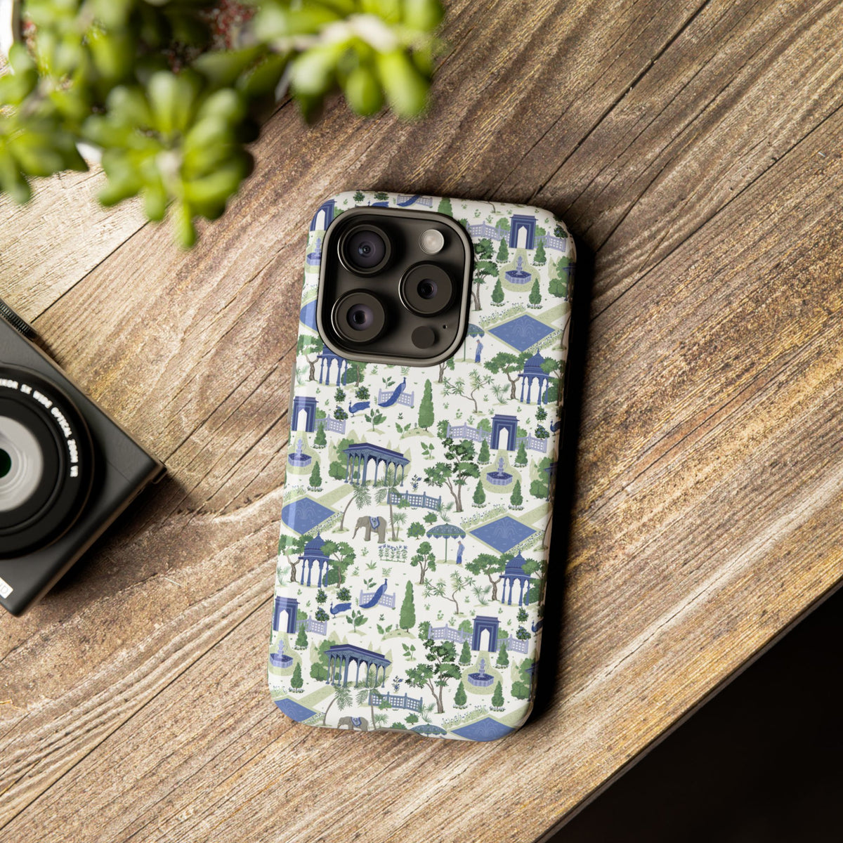 Garden Pavilion Phone Case — Blue & Green Toile Protective iPhone Cover