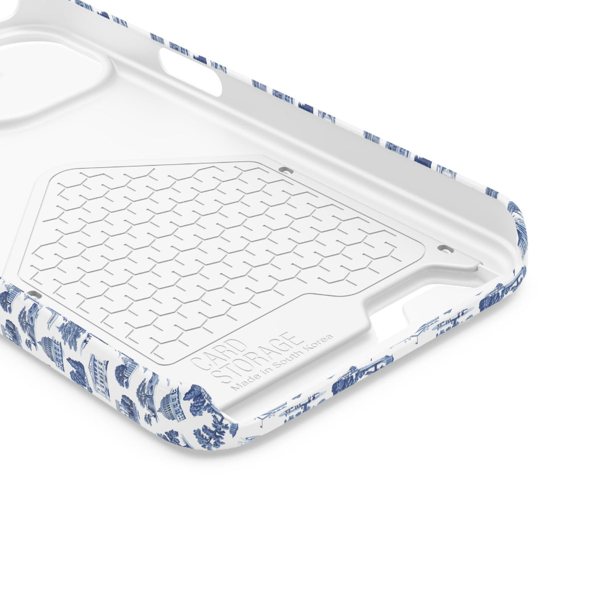 Blue Toile Phone Card Case — Vintage Scenic Pattern Phone Case with Card Holder