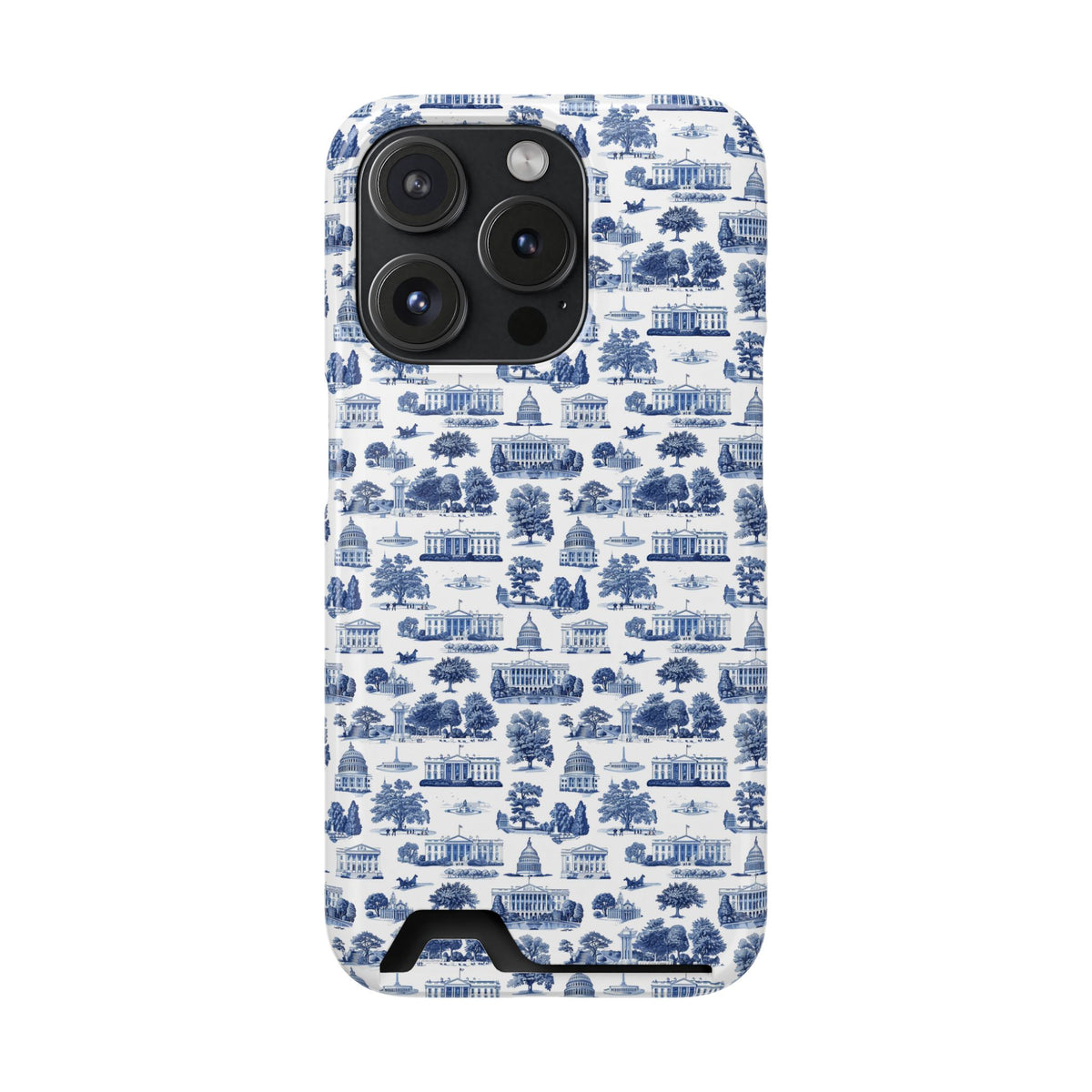 Blue Toile Phone Card Case — Slim Wallet Phone Case with Scenic Pattern
