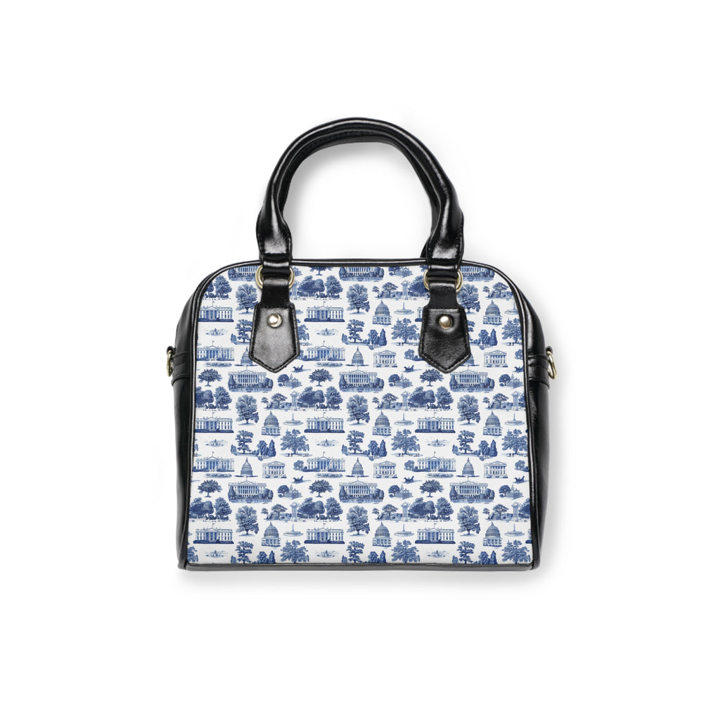 Blue Toile Pattern Shoulder Handbag – Vintage Cottage Print Purse