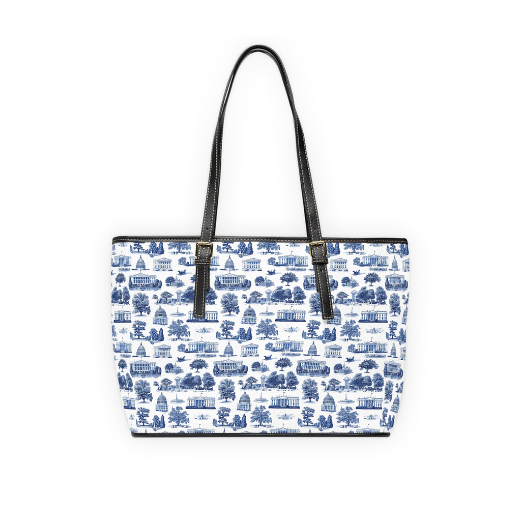Blue Toile Print PU Shoulder Bag
