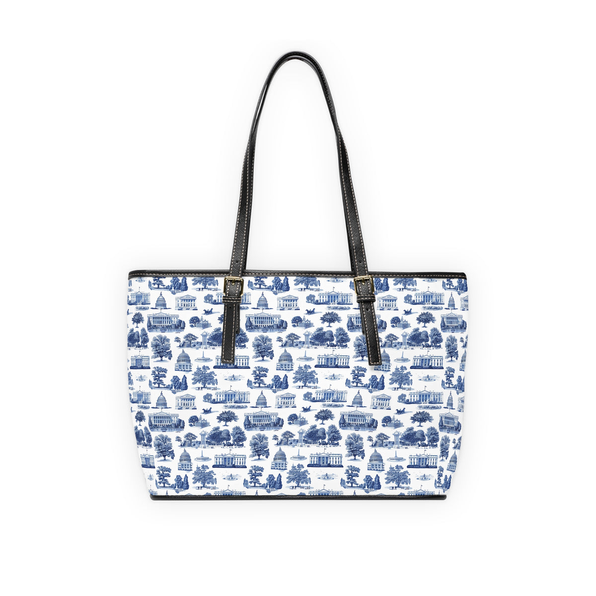 Blue Toile Print PU Shoulder Bag
