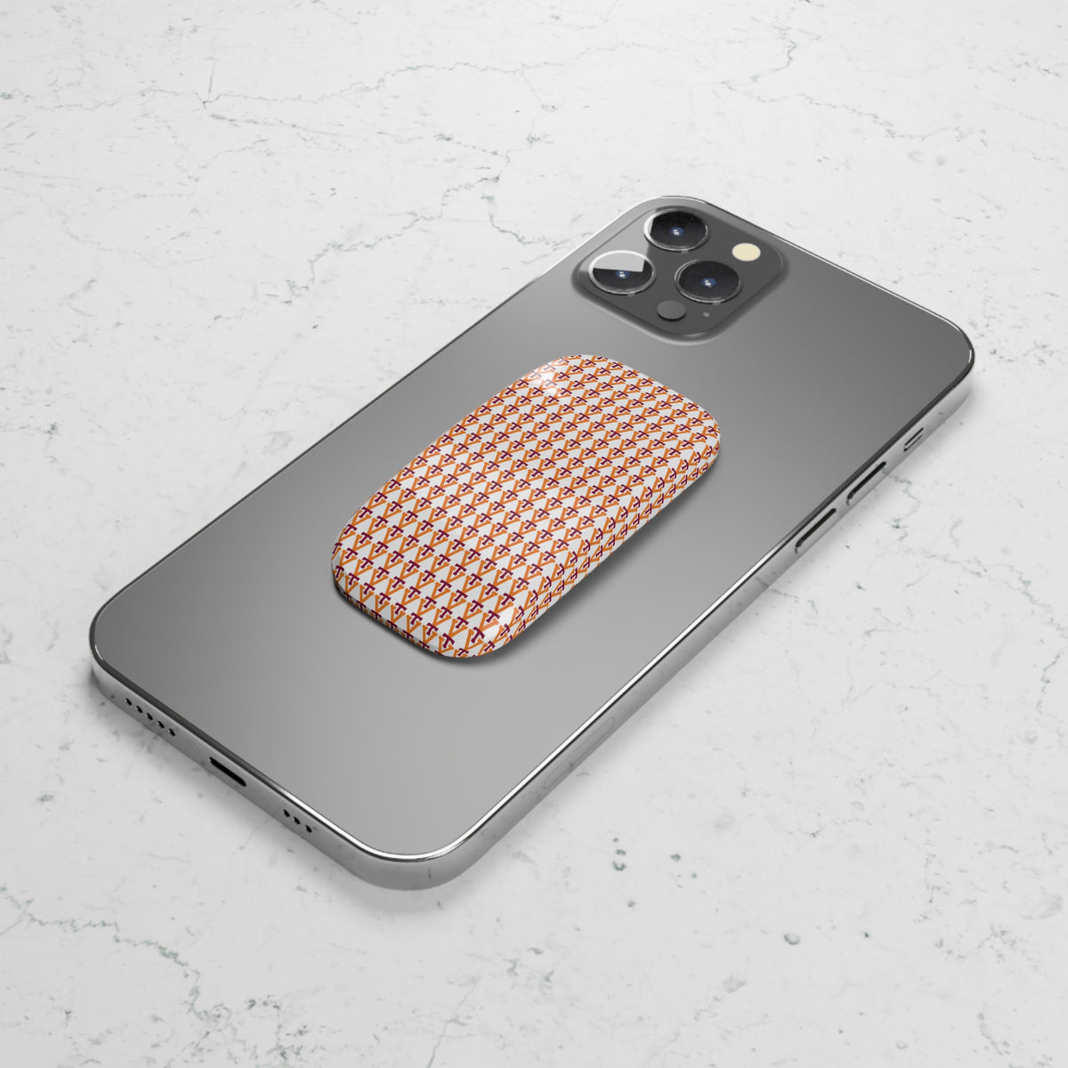 Geometric Tile Phone Grip — Orange & Red Pattern Click-On Stand