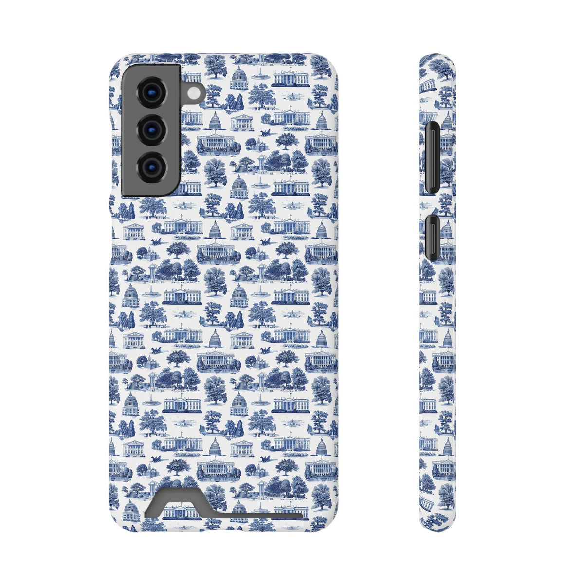 Blue Toile Phone Card Case — Slim Wallet Phone Case with Scenic Pattern