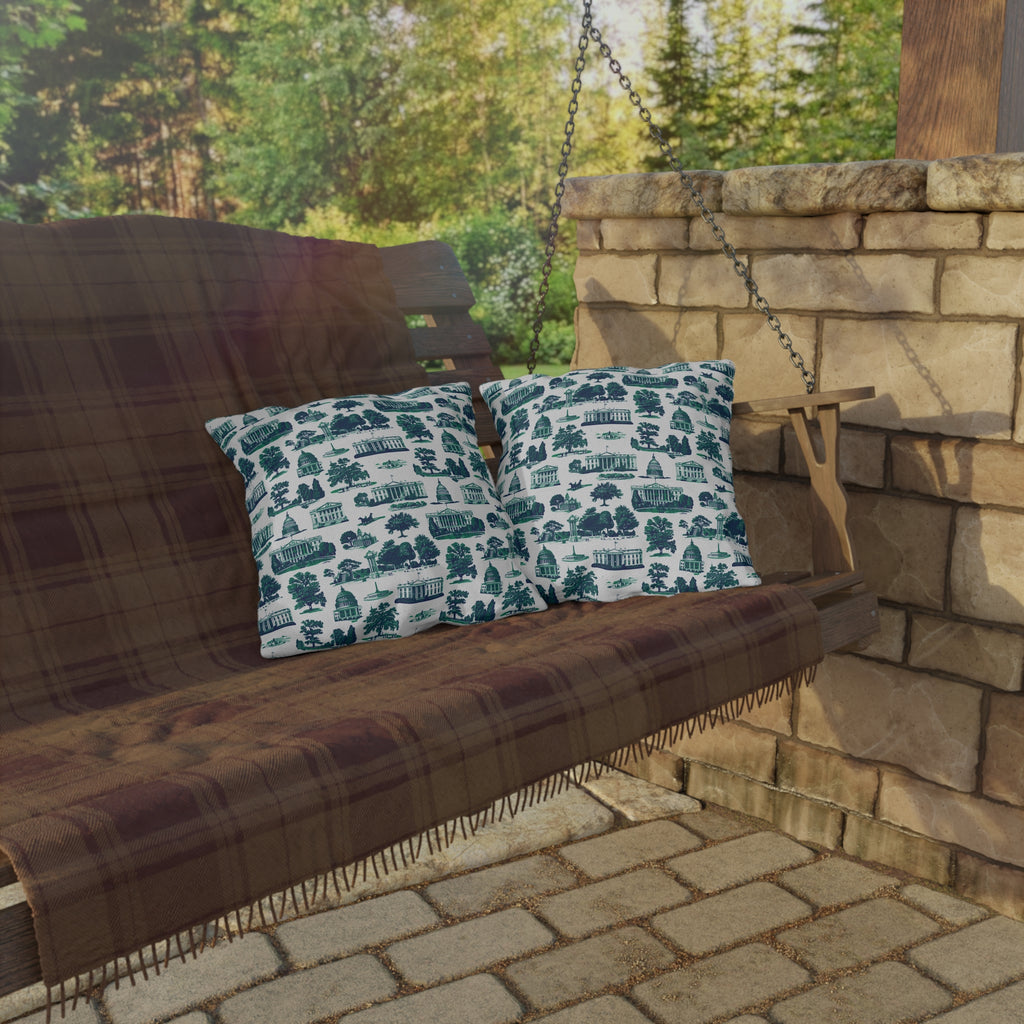 Outdoor Pillow — Blue Washington D.C. Landmark Toile Pattern