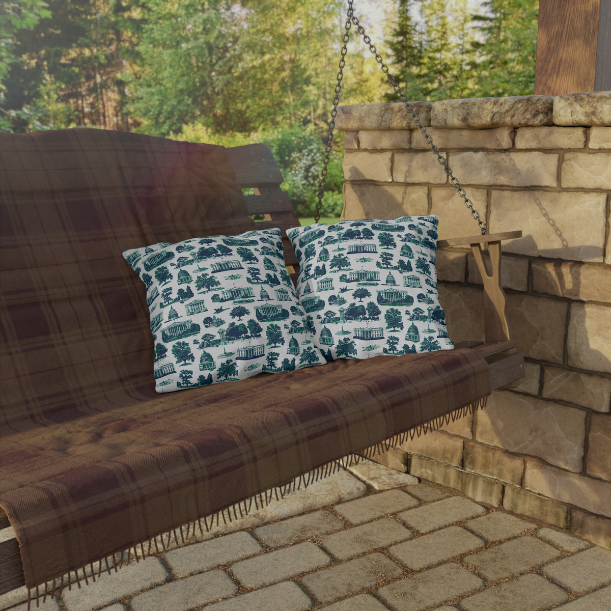 Outdoor Pillow — Blue Washington D.C. Landmark Toile Pattern