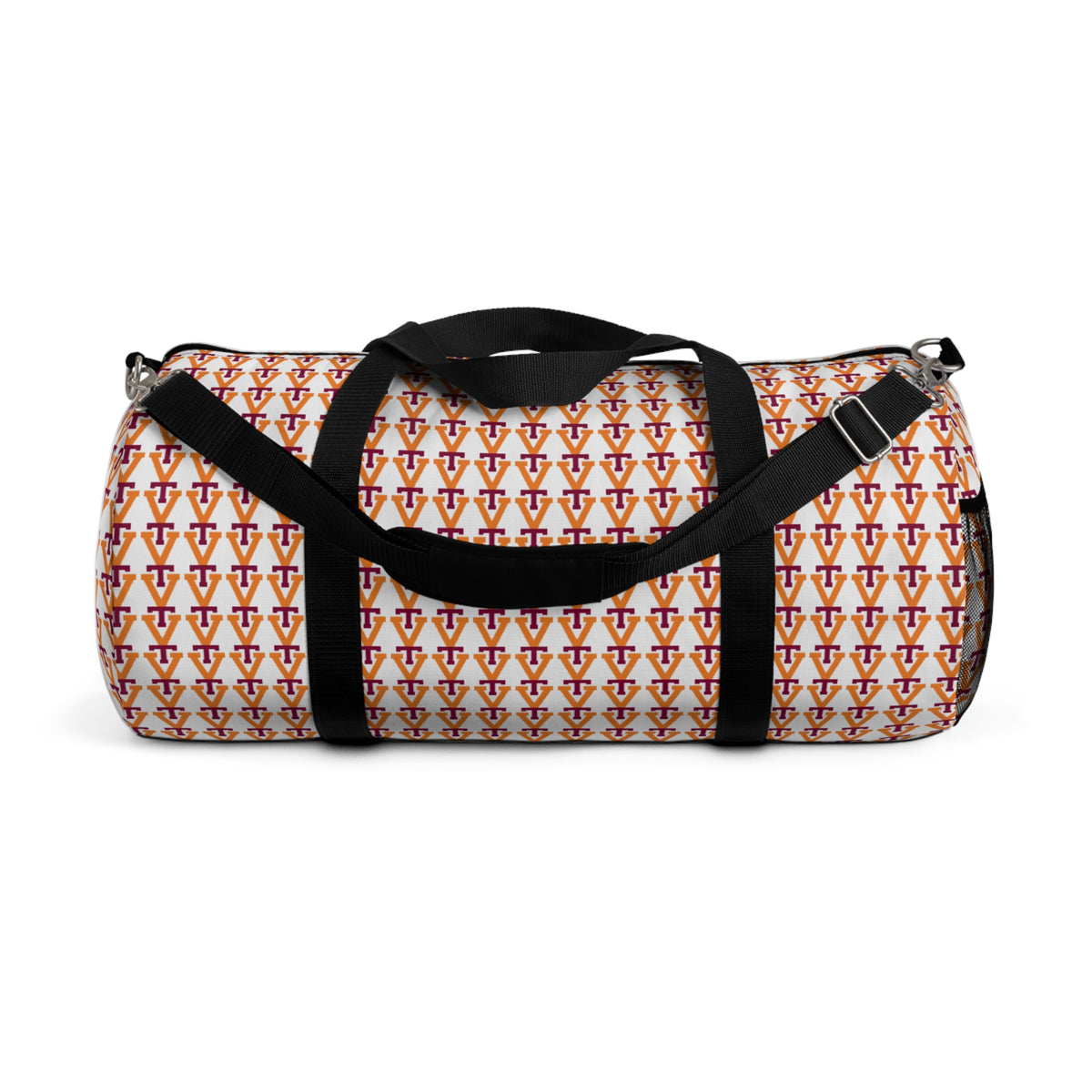Monogram Pattern Duffel Bag — Repeating V Logo Travel Gym Bag