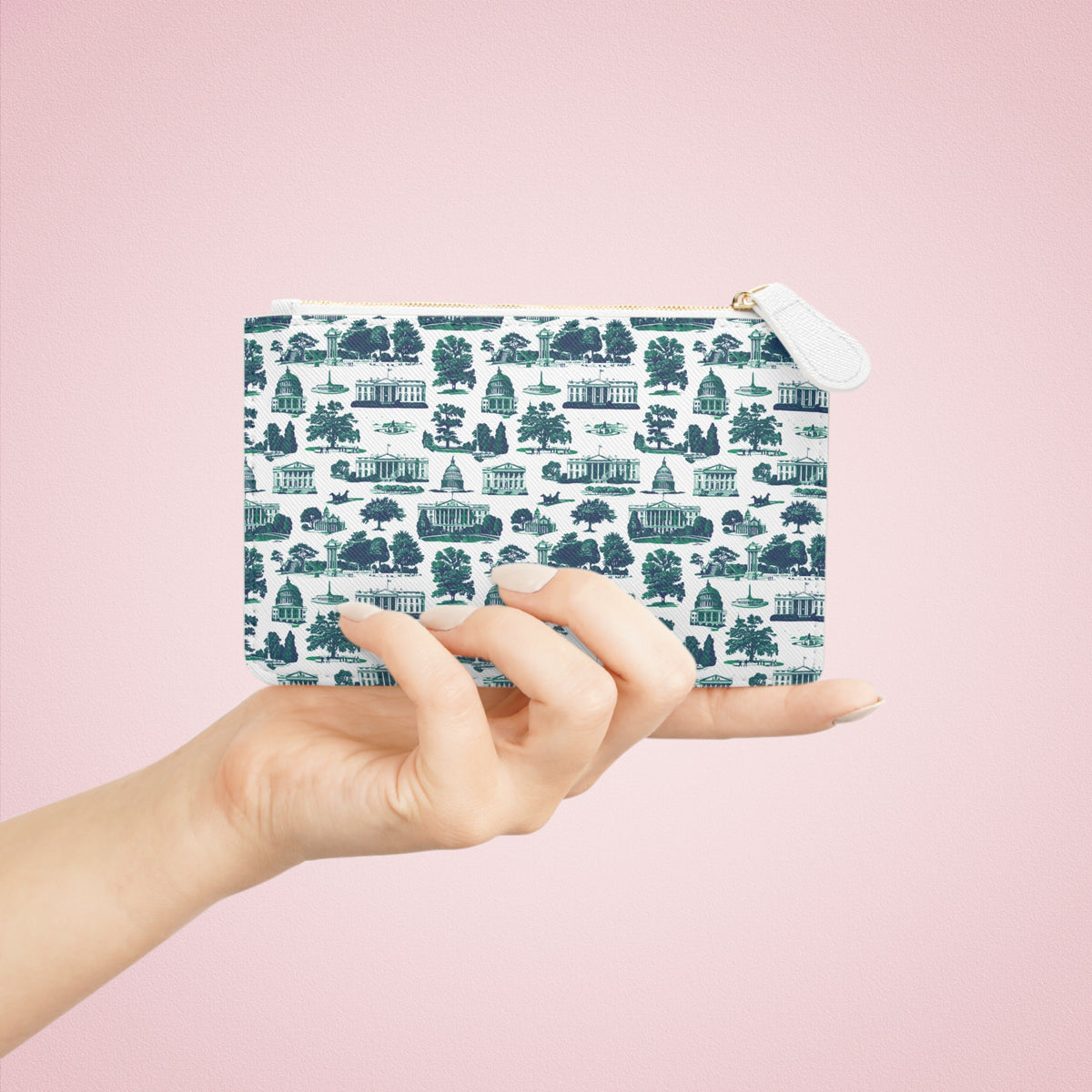Mini Clutch Bag — Teal City Landmark Pattern