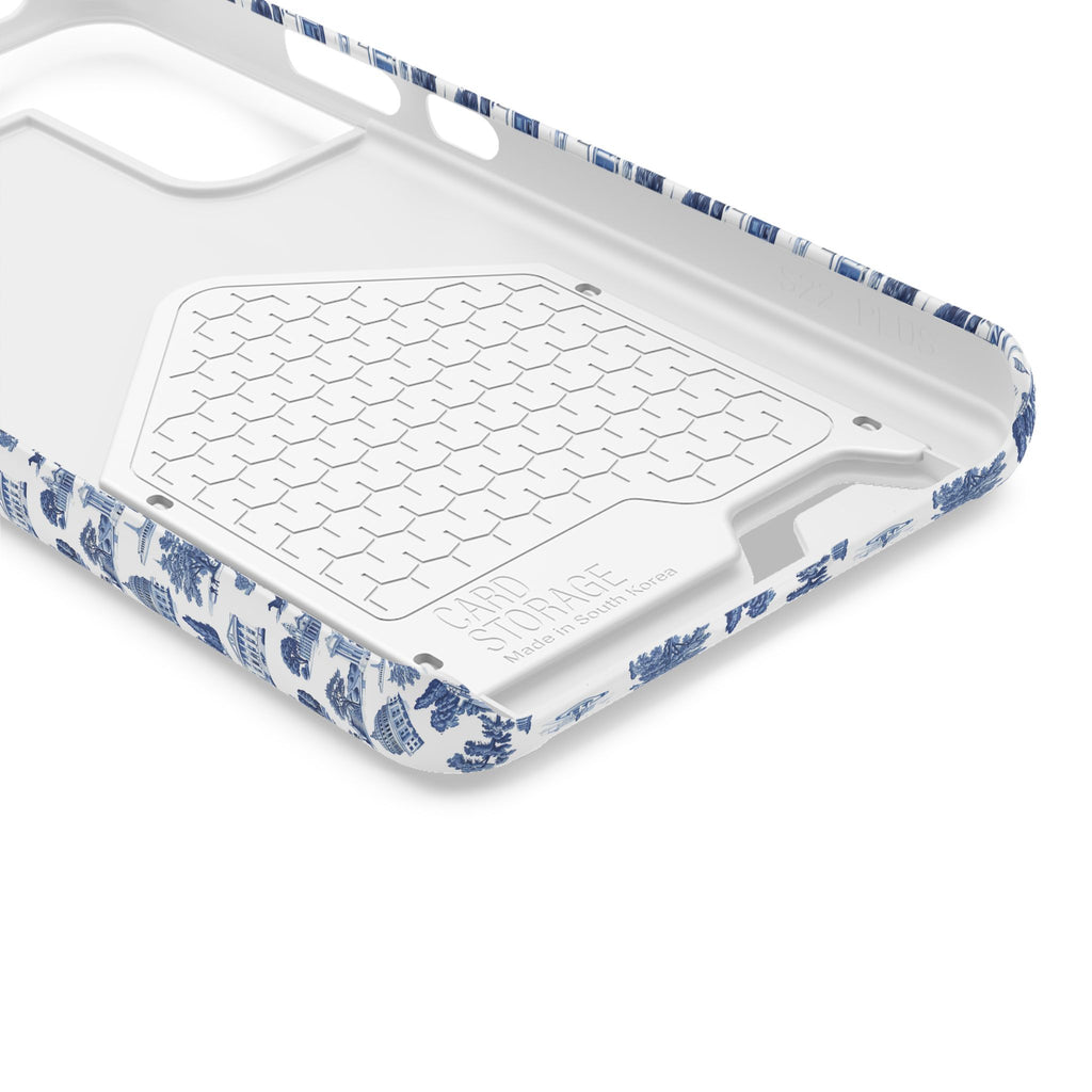 Blue Toile Phone Card Case — Slim Wallet Phone Case with Scenic Pattern