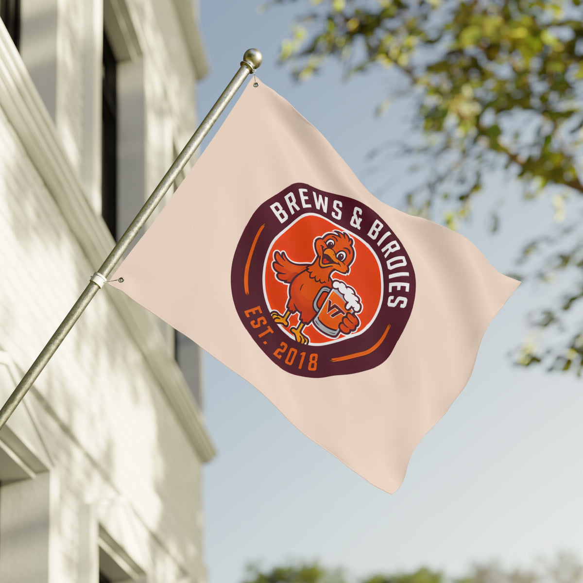 Brews & Birdies Double-Sided Flag — Beer Club Golf Team Banner (Est. 2018)
