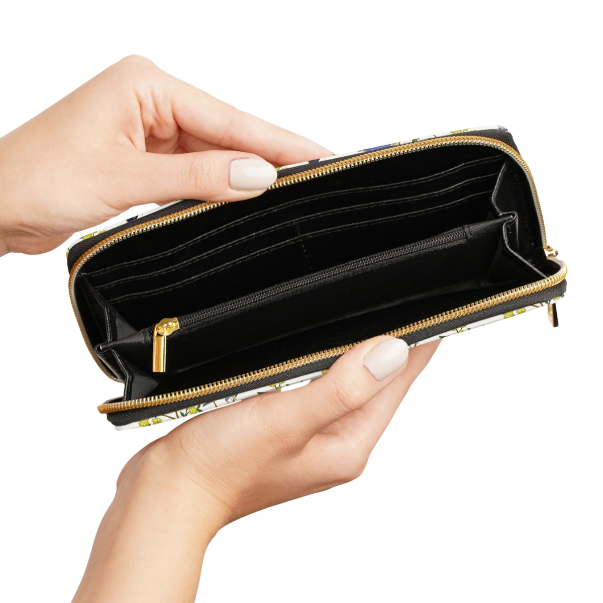 Floral Bird Zip Wallet — Yellow Blossom Garden Long Zipper Wallet