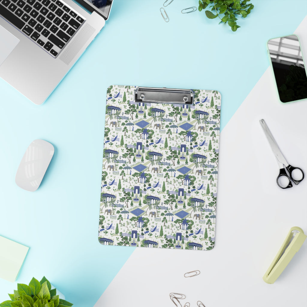 Scenic Campus Pattern Clipboard — Blue & Green University Landmark Design