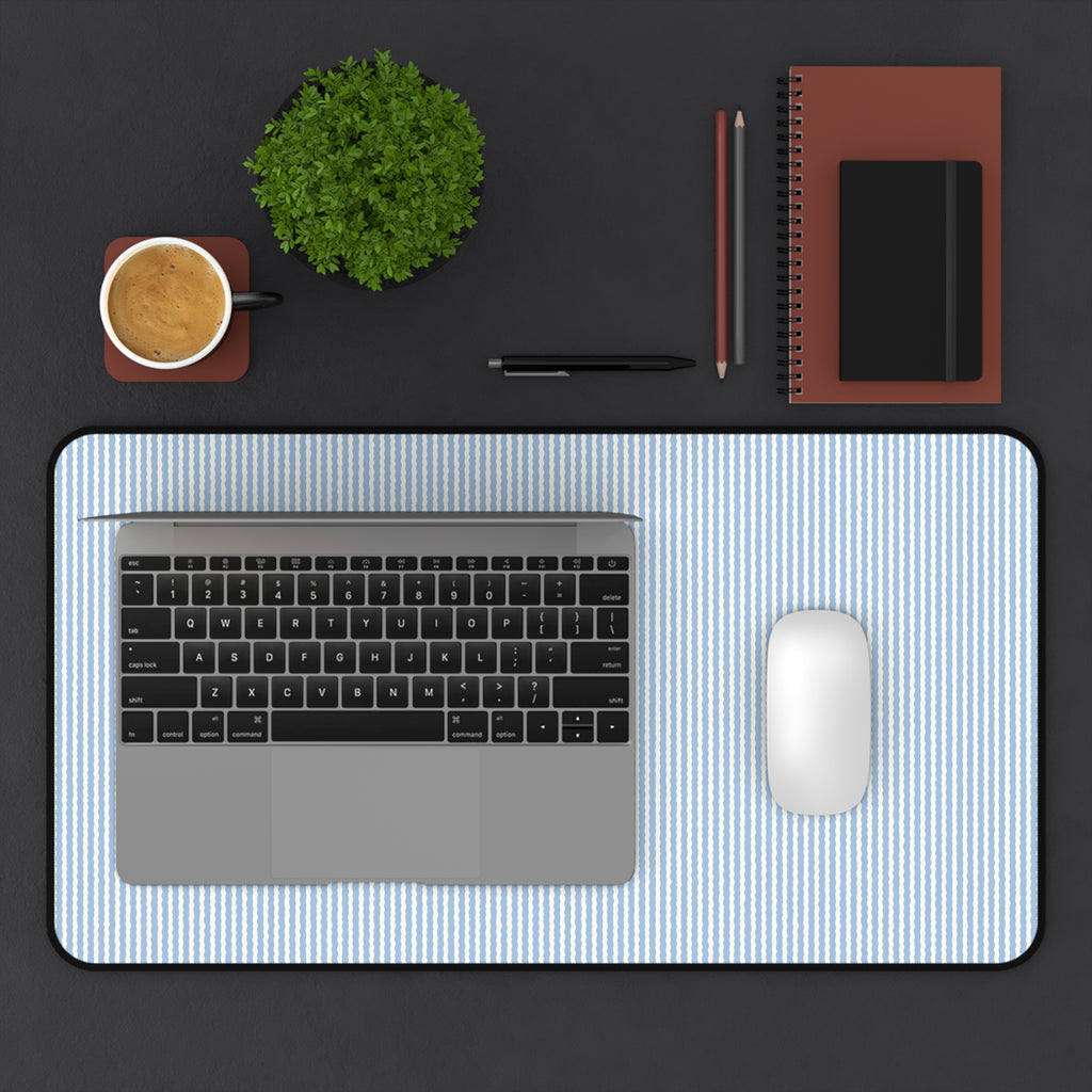 Blue Pinstripe Desk Mat — Minimal Office Desk Pad