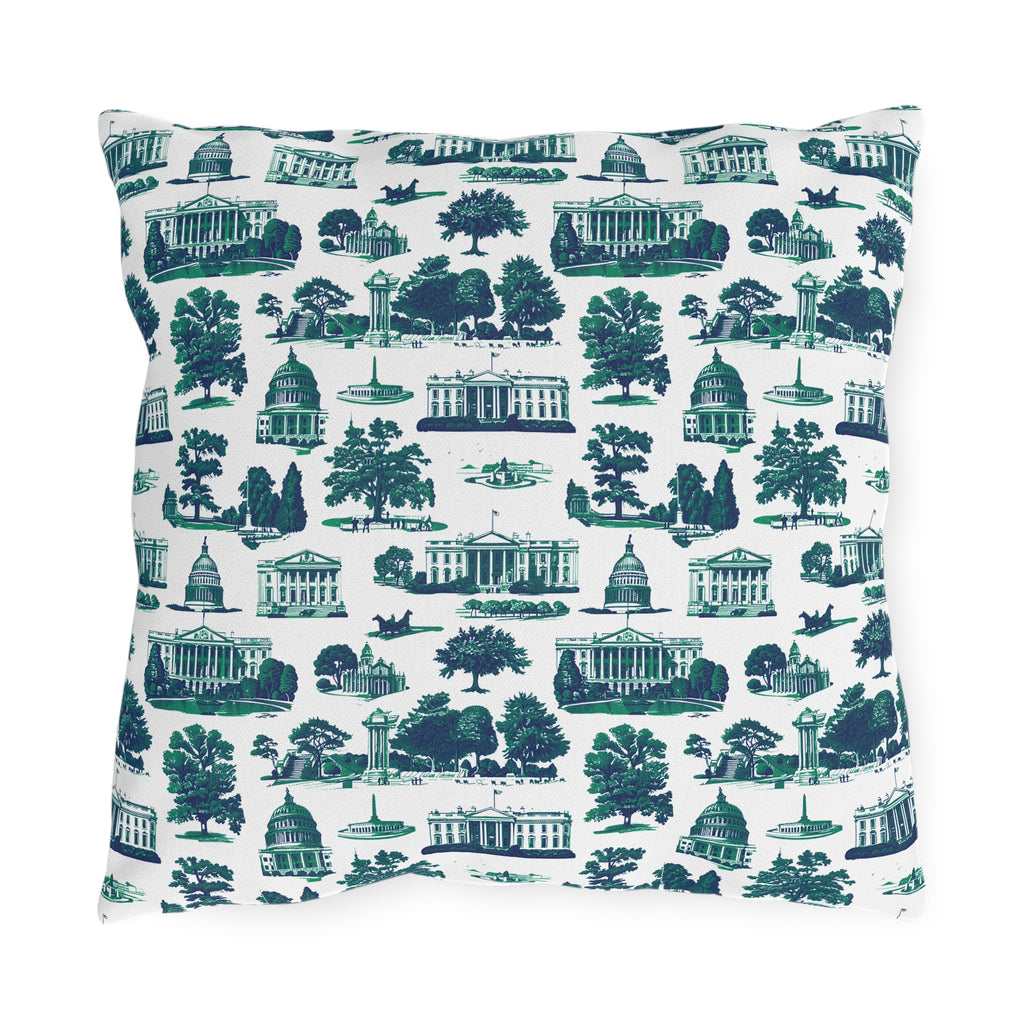 Outdoor Pillow — Blue Washington D.C. Landmark Toile Pattern