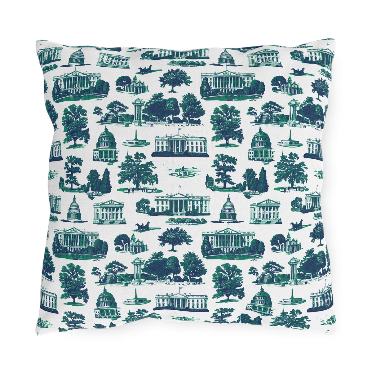 Outdoor Pillow — Blue Washington D.C. Landmark Toile Pattern