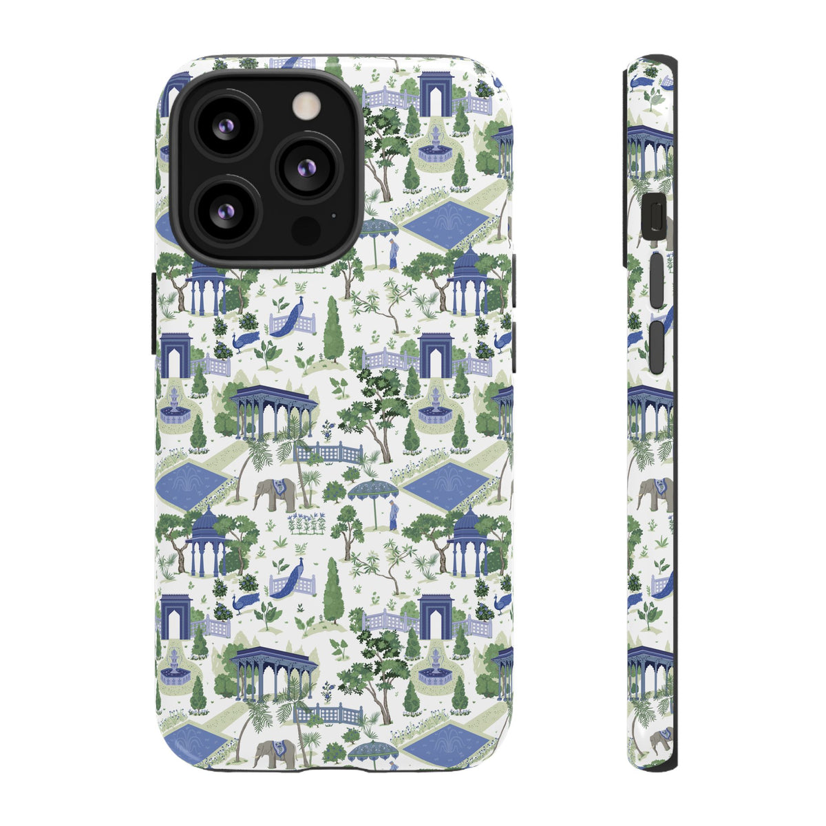 Garden Pavilion Phone Case — Blue & Green Toile Protective iPhone Cover