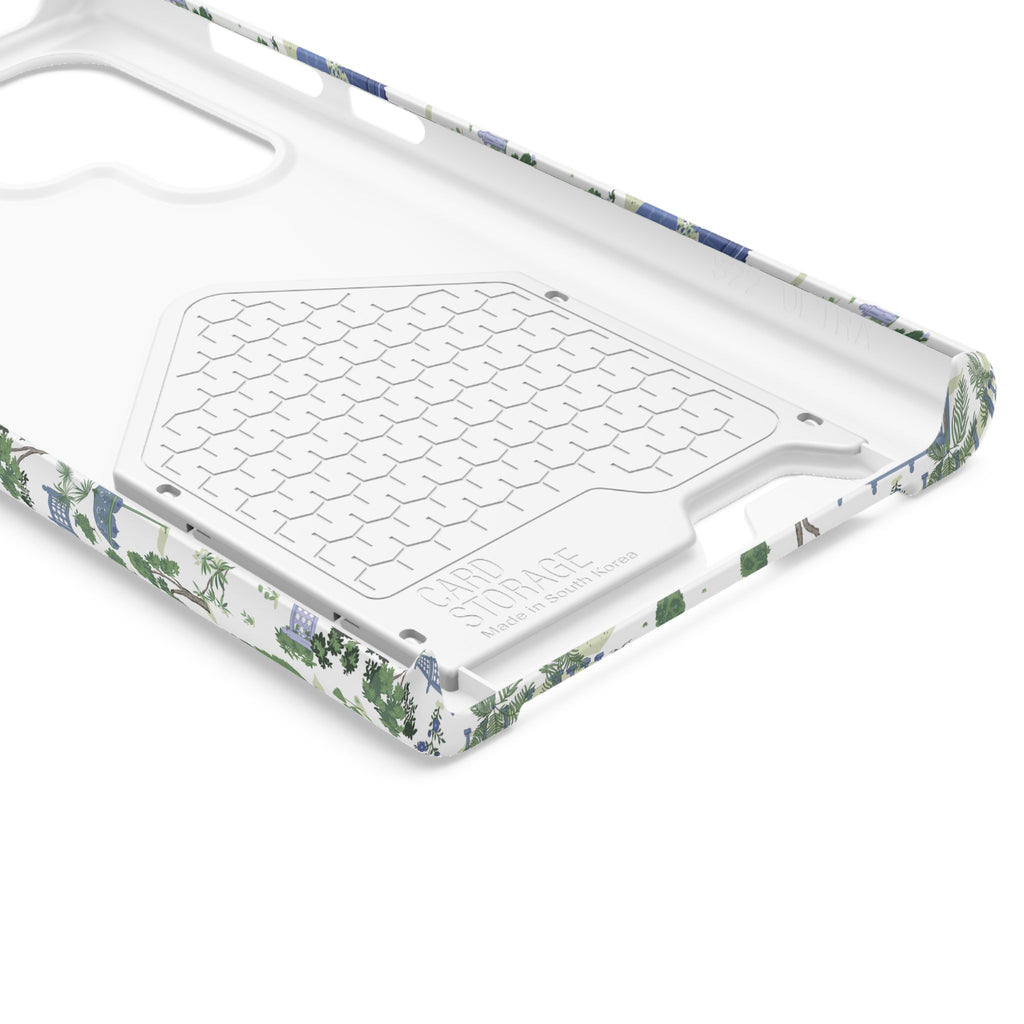 Garden Pavilion Cardholder Phone Case — Blue & Green Scenic Park Design