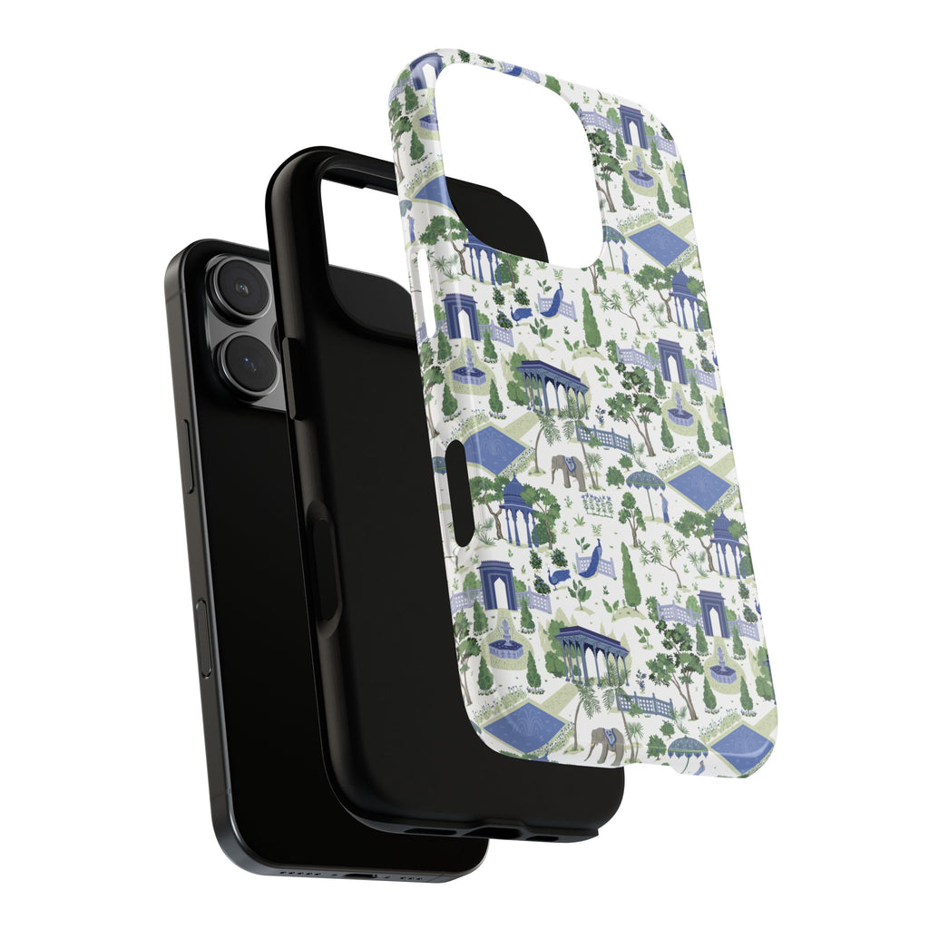 Garden Pavilion Phone Case — Blue & Green Toile Protective iPhone Cover