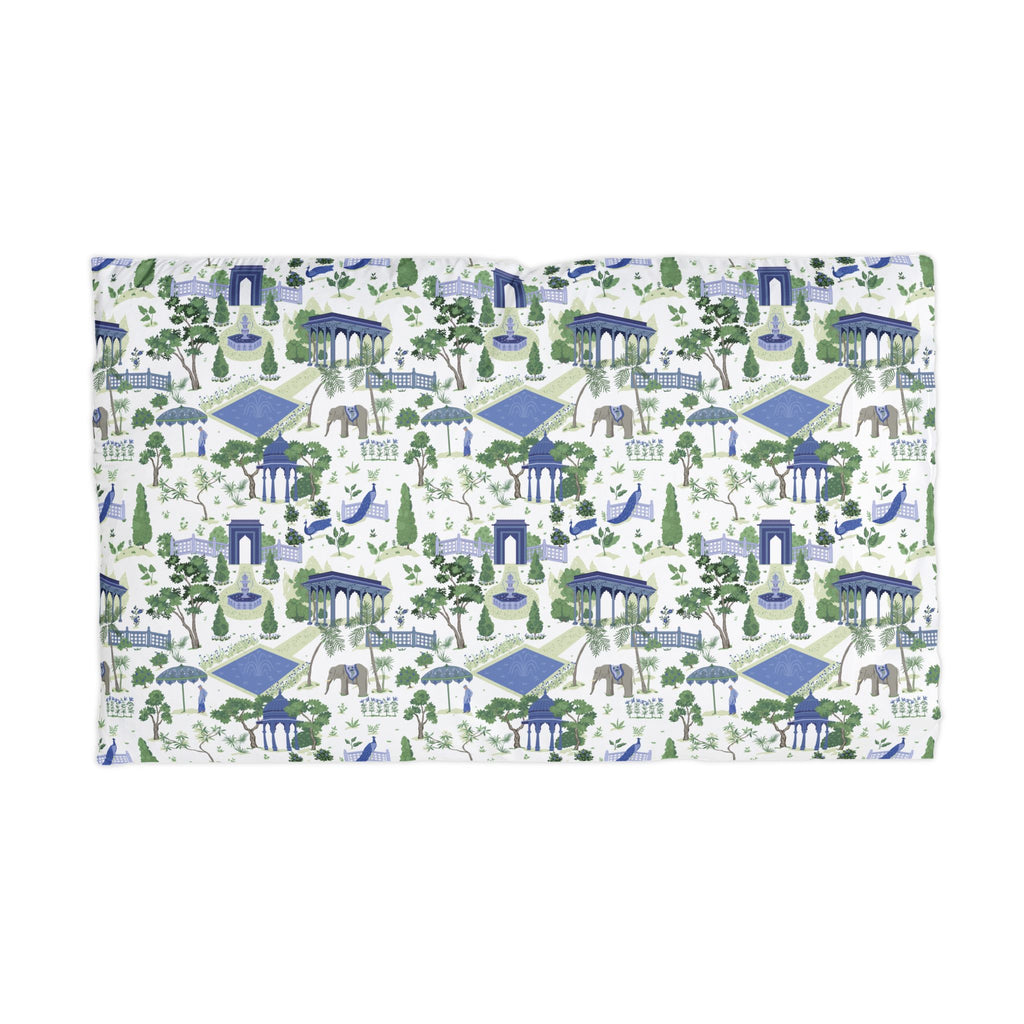 Garden Pavilion Pattern Pillowcase — Blue & Green Toile Microfiber Pillowcase