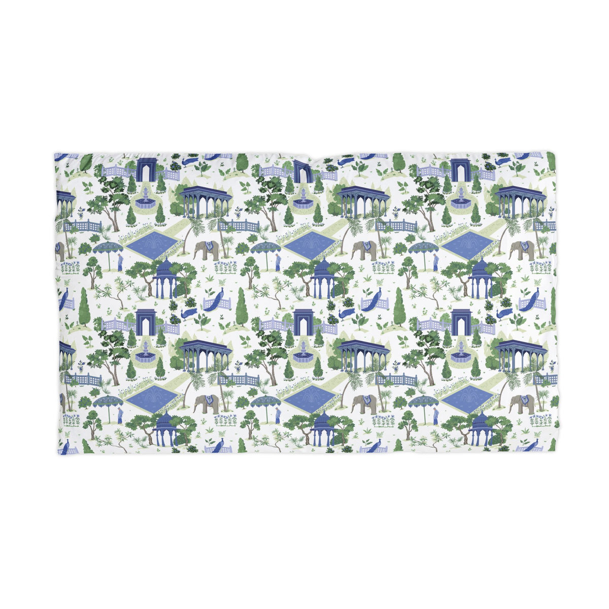 Garden Pavilion Pattern Pillowcase — Blue & Green Toile Microfiber Pillowcase