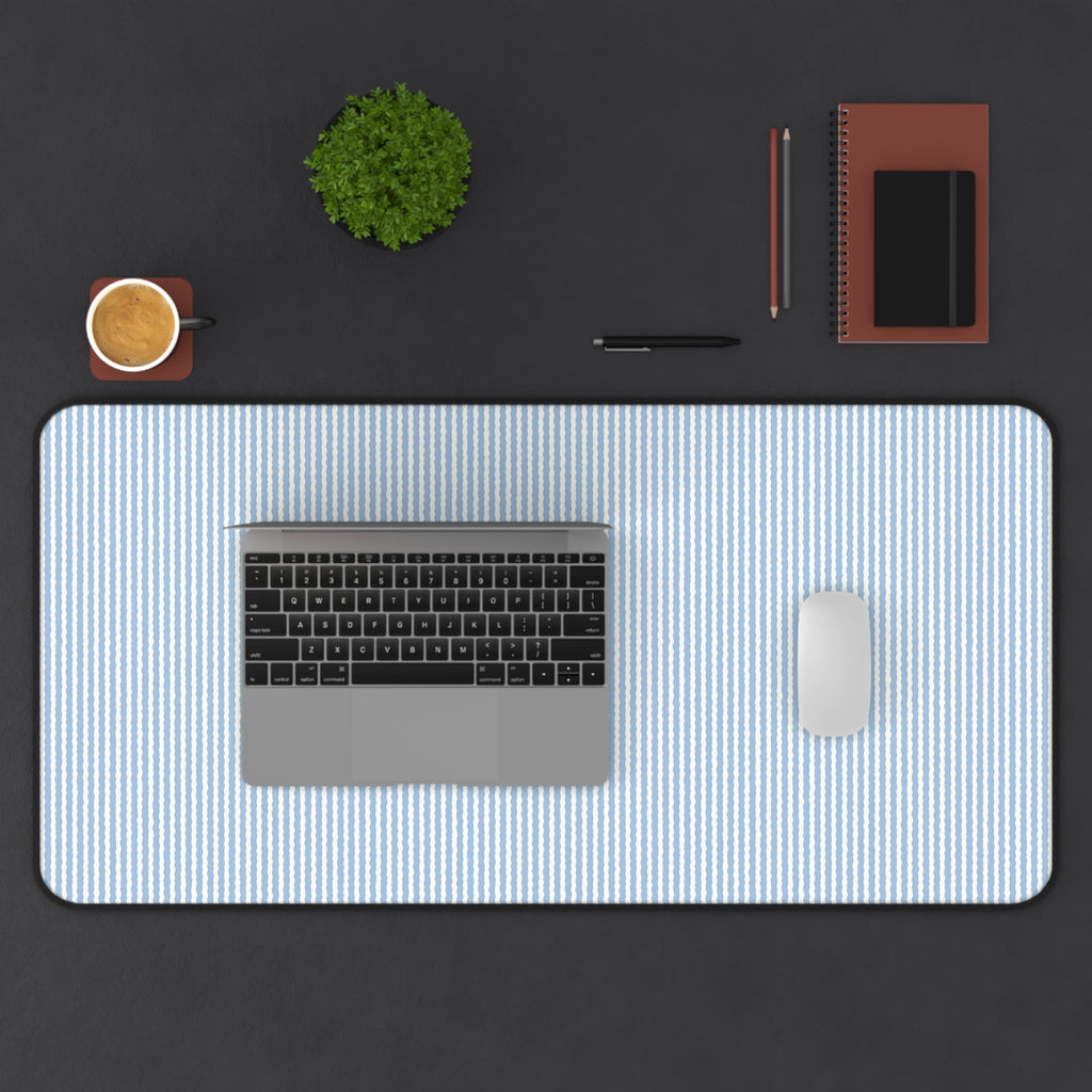 Blue Pinstripe Desk Mat — Minimal Office Desk Pad