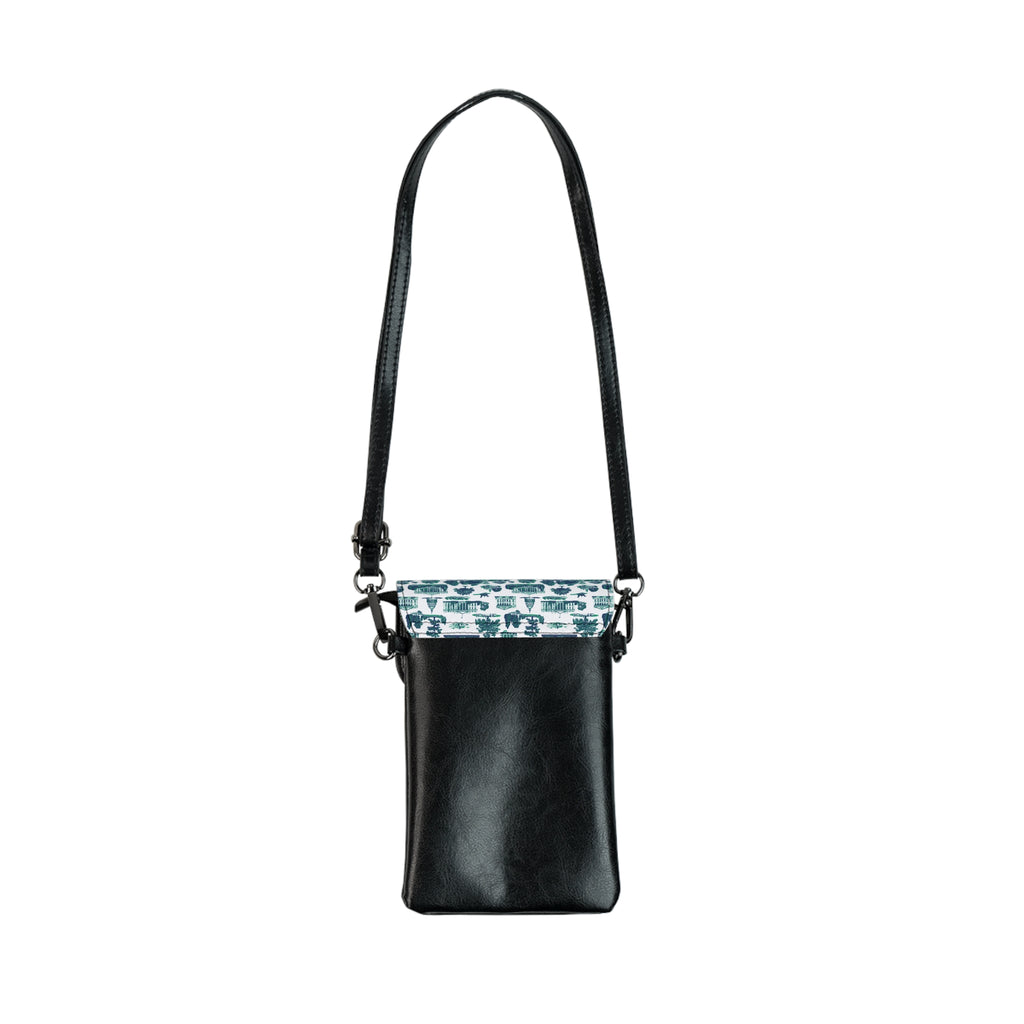 Crossbody Phone Wallet – Teal Toile Pattern Small Cell Phone Wallet