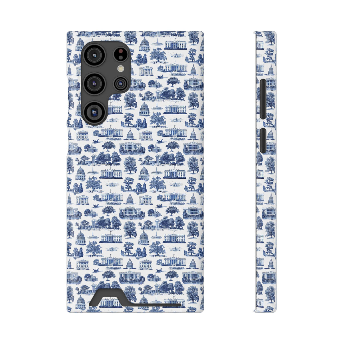 Blue Toile Phone Card Case — Slim Wallet Phone Case with Scenic Pattern