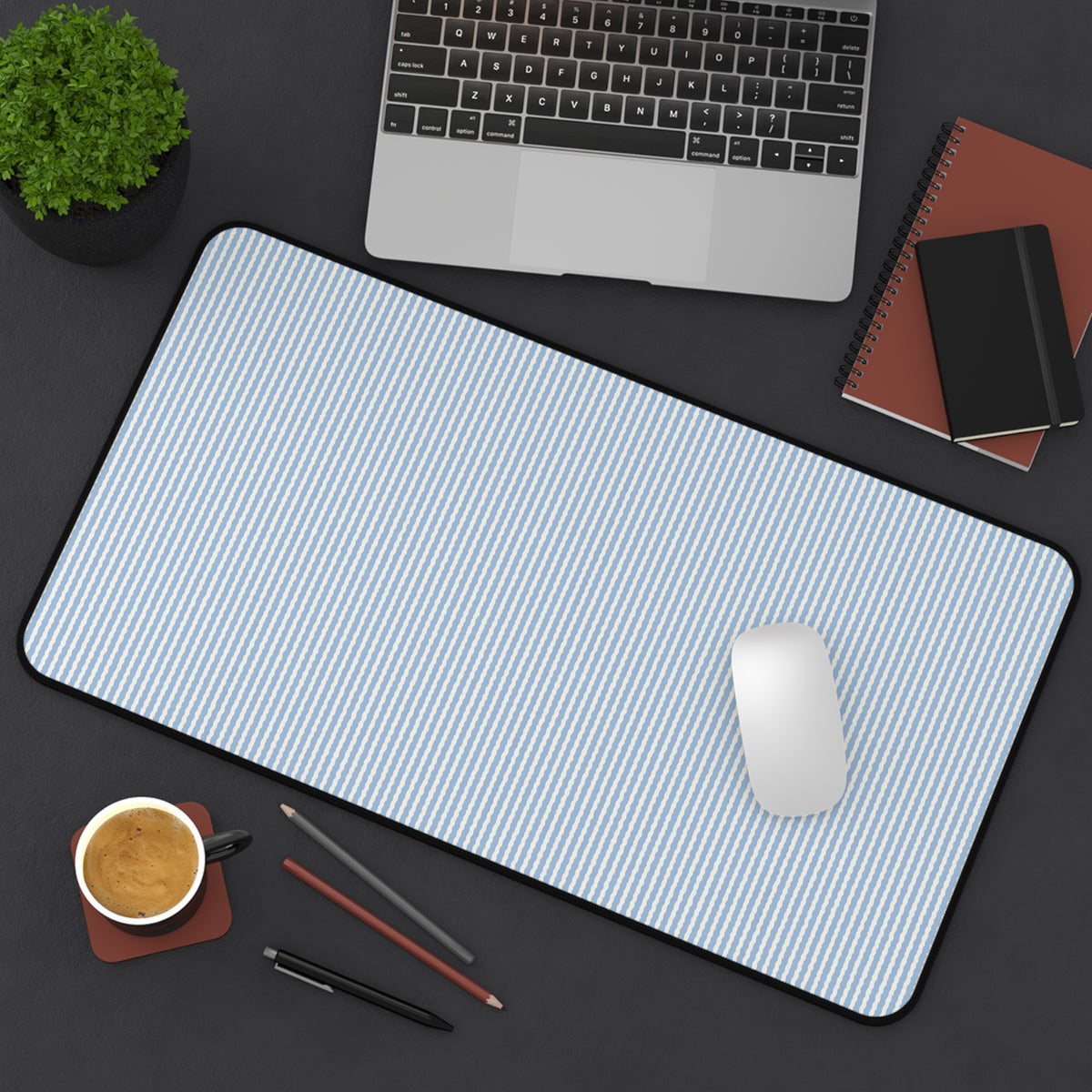 Blue Pinstripe Desk Mat — Minimal Office Desk Pad