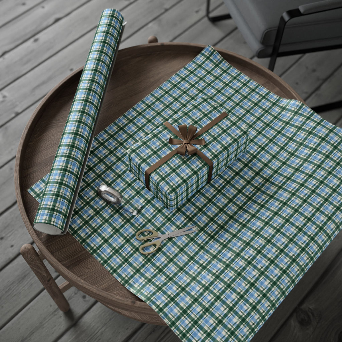 Plaid Wrapping Paper Roll — Blue & Green Tartan Gift Wrap