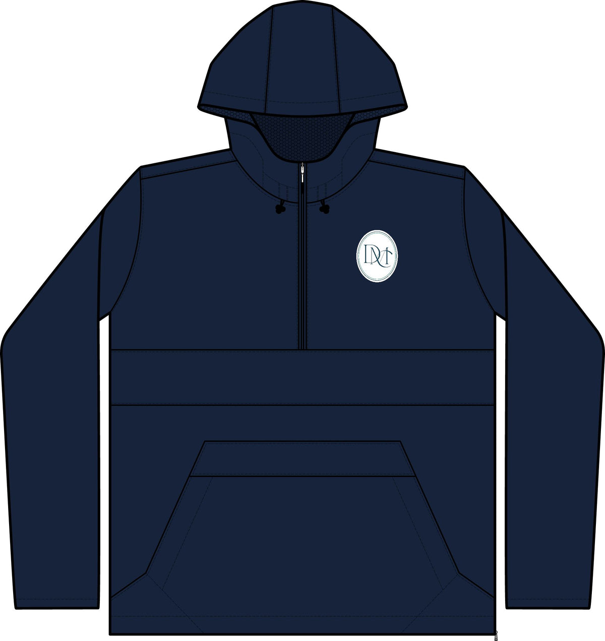 Navy Zipped Pocket Anorak Hoodie — Lightweight Hooded Windbreaker with Front Pouch
