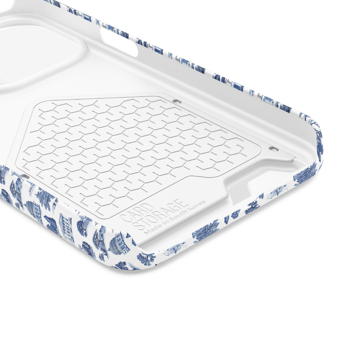 Blue Toile Phone Card Case — Slim Wallet Phone Case with Scenic Pattern
