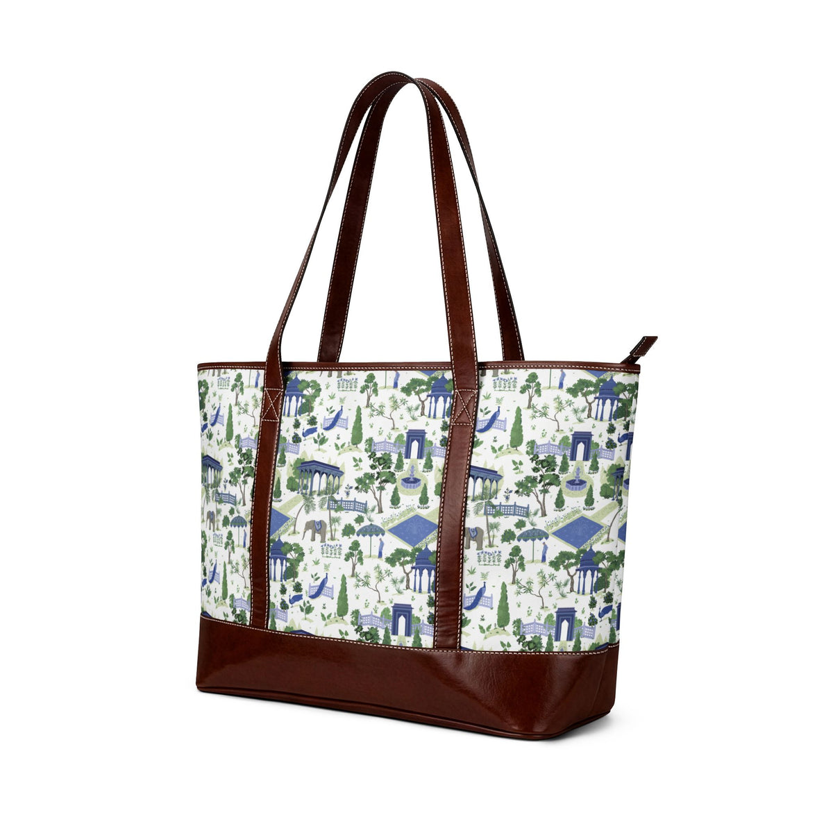 Scenic Village Leather-Trim Tote Handbag