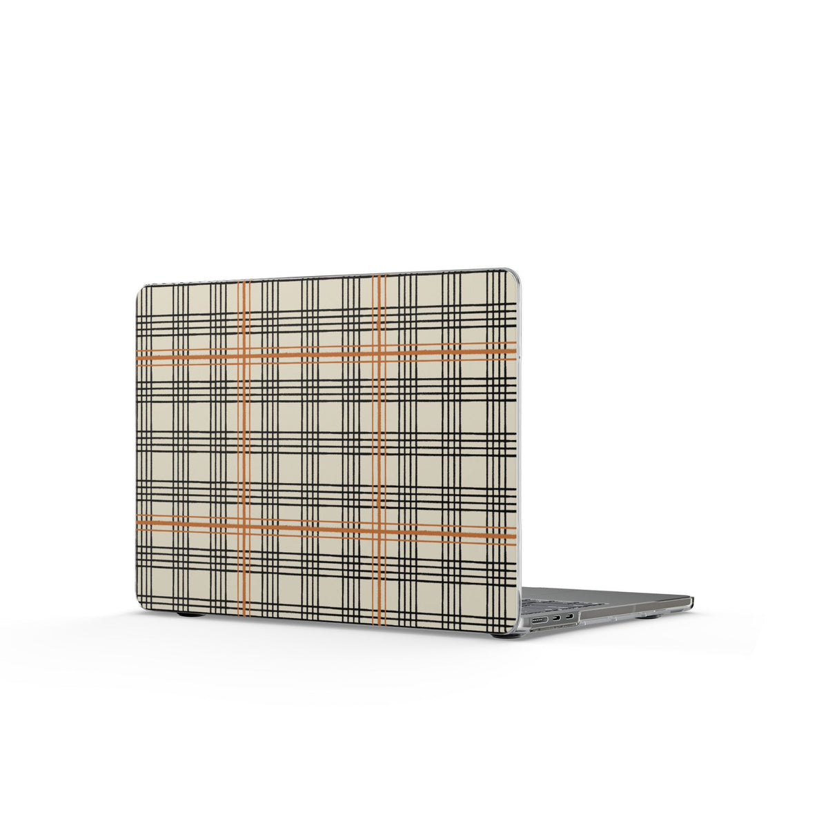 Plaid Clear MacBook Case — Beige & Orange Classic Grid Laptop Cover