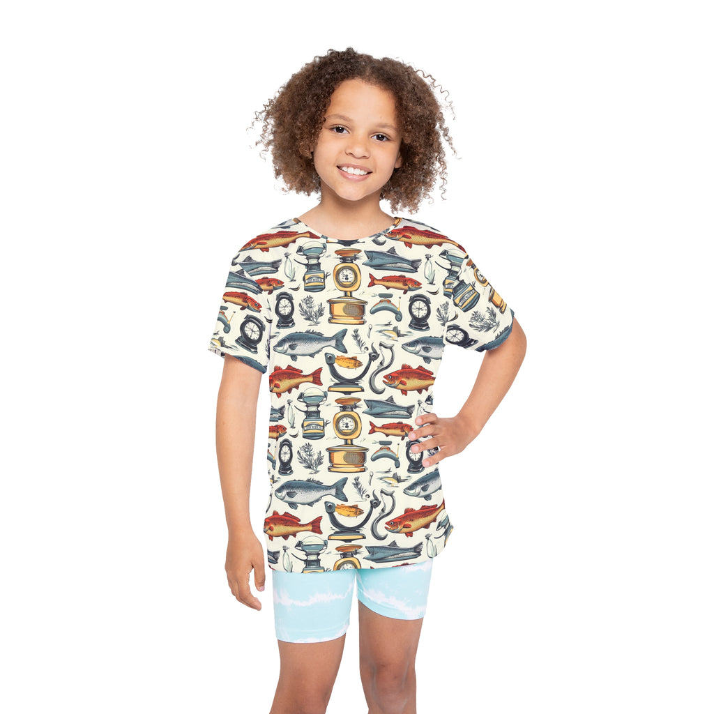 Kids Fishing Pattern Jersey — All-Over Print Fish & Nautical Gear Tee