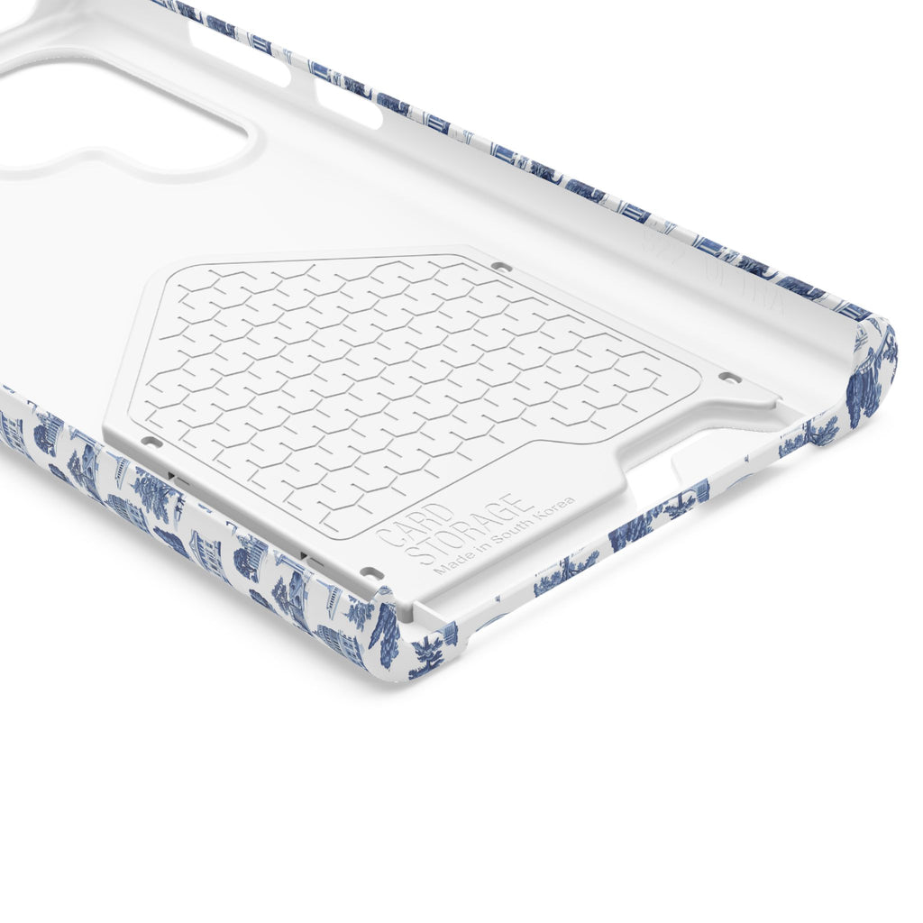 Blue Toile Phone Card Case — Slim Wallet Phone Case with Scenic Pattern