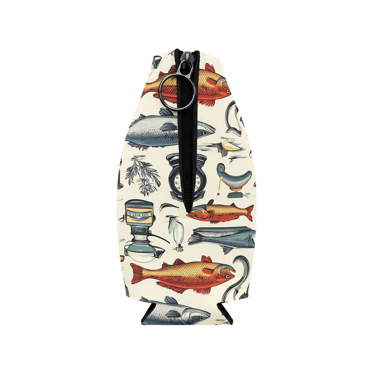 Fish Pattern Zip-Up Bottle Cooler Sleeve – Insulated Neoprene Beer Can Cooler