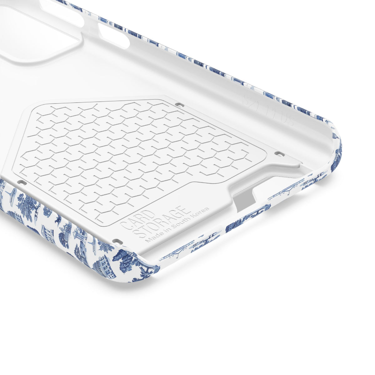 Blue Toile Phone Card Case — Slim Wallet Phone Case with Scenic Pattern