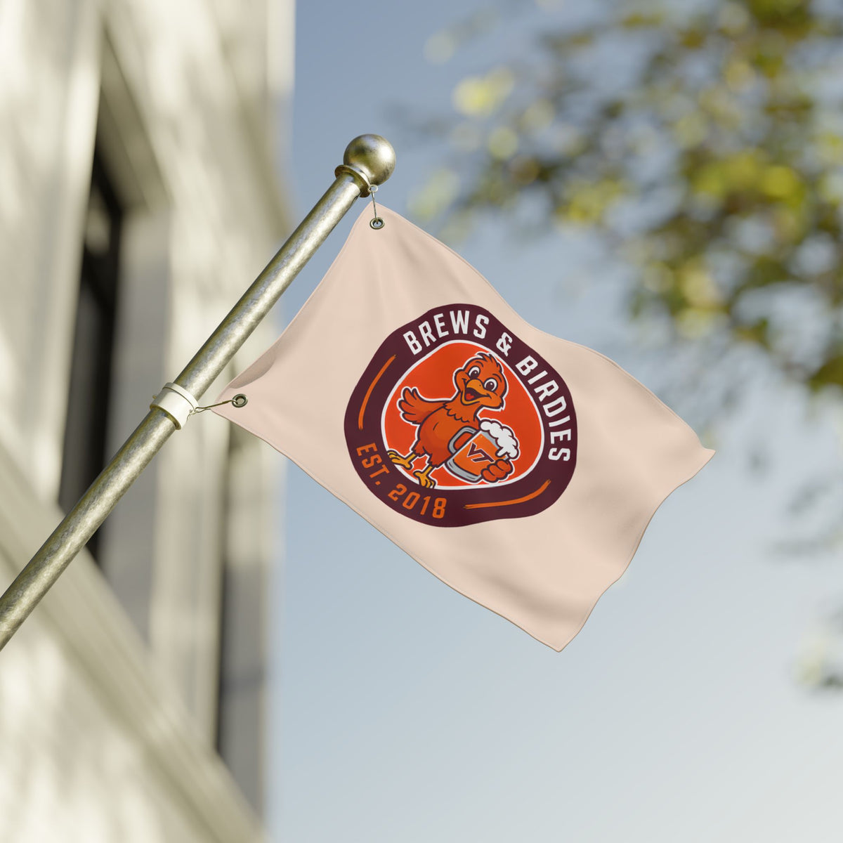 Brews & Birdies Double-Sided Flag — Beer Club Golf Team Banner (Est. 2018)