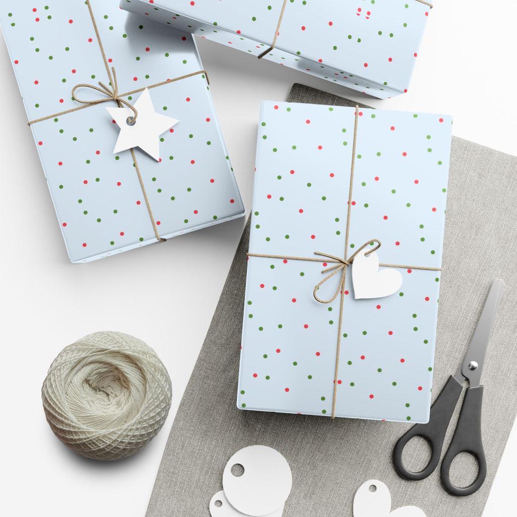Festive Confetti Gift Wrap Paper — Blue Polka Dot Holiday Wrapping Sheets