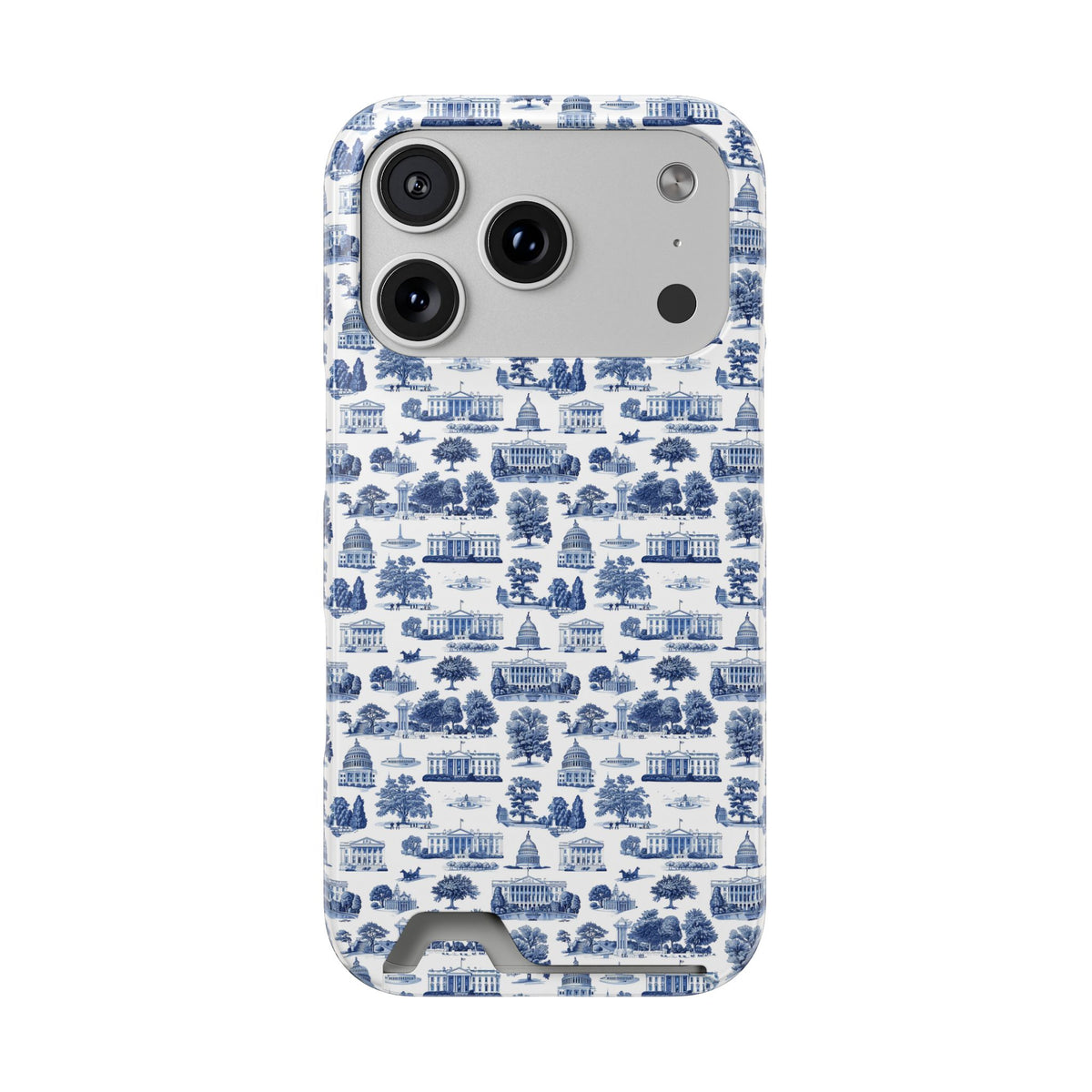 Blue Toile Phone Card Case — Slim Wallet Phone Case with Scenic Pattern