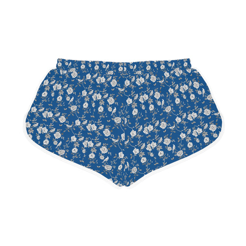 Blue Floral Women's Relaxed Shorts — Vintage Rose Print Lounge & Summer Beach Shorts