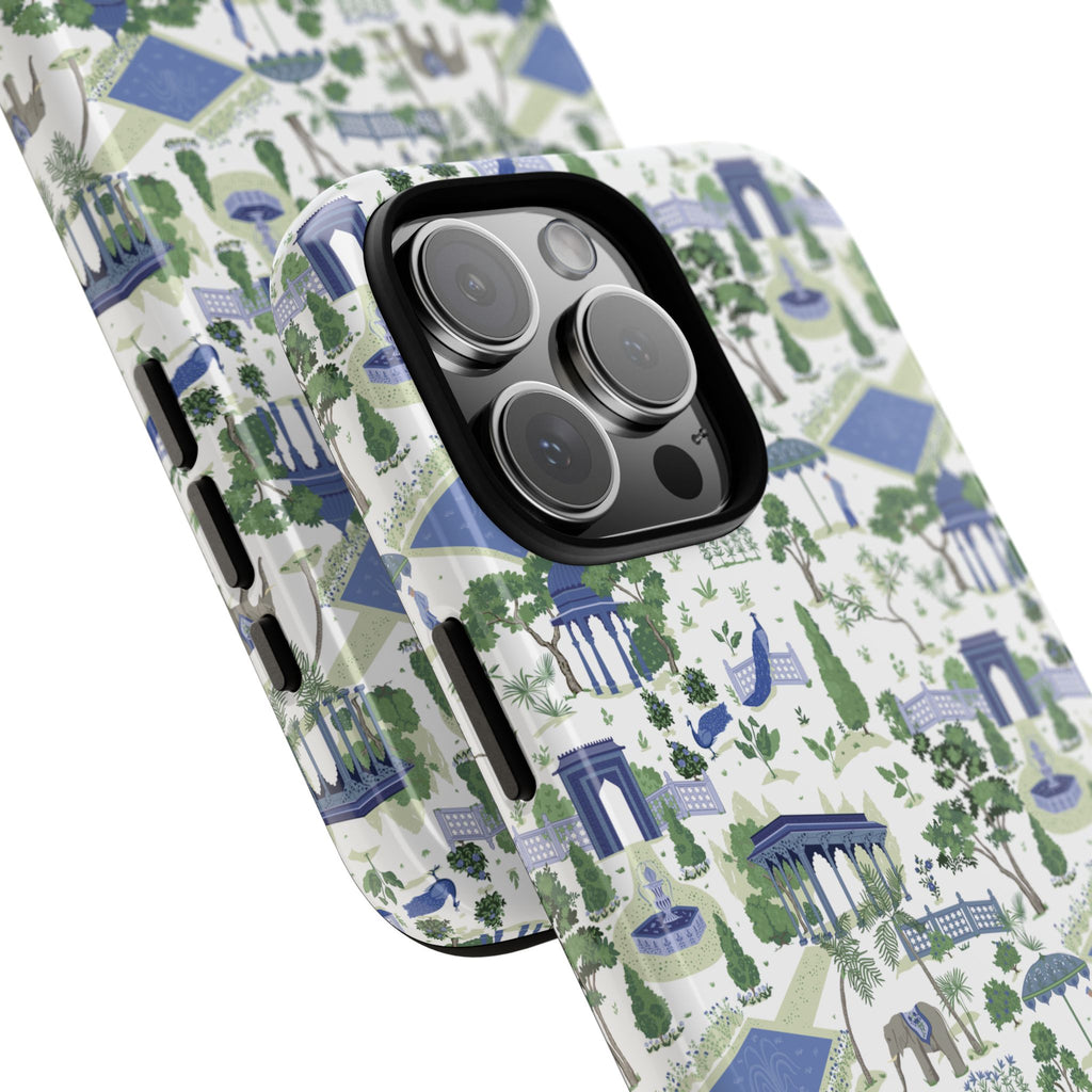 Garden Pavilion Phone Case — Blue & Green Toile Protective iPhone Cover